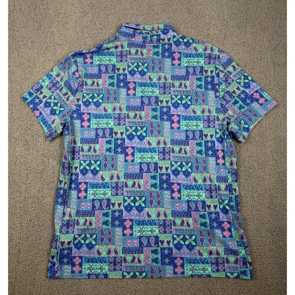 J.Crew Polo Shirt Mens L Coolmax Paisley Print Quick Dry Golf Oarsman Colorful